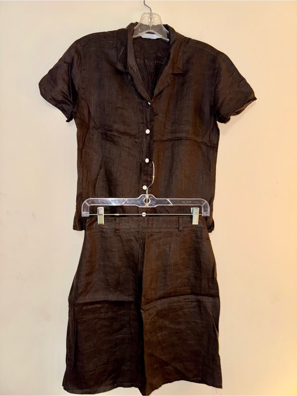 Vintage Esprit Button-Front Linen 2-piece Shirt-Skirt Set in Dark Brown S 4/6